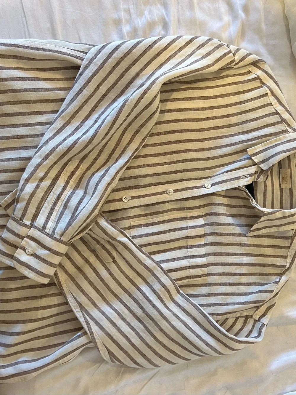 FAHERTY Laguna Linen Relaxed Shirt
in Cocoa Grove Stripe - Picture 7 of 7